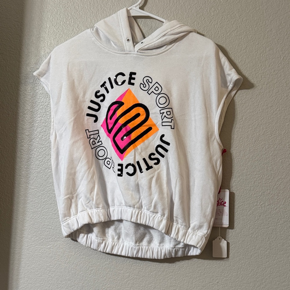 Justice White Sport Hoodie with Pink and Orange Design
